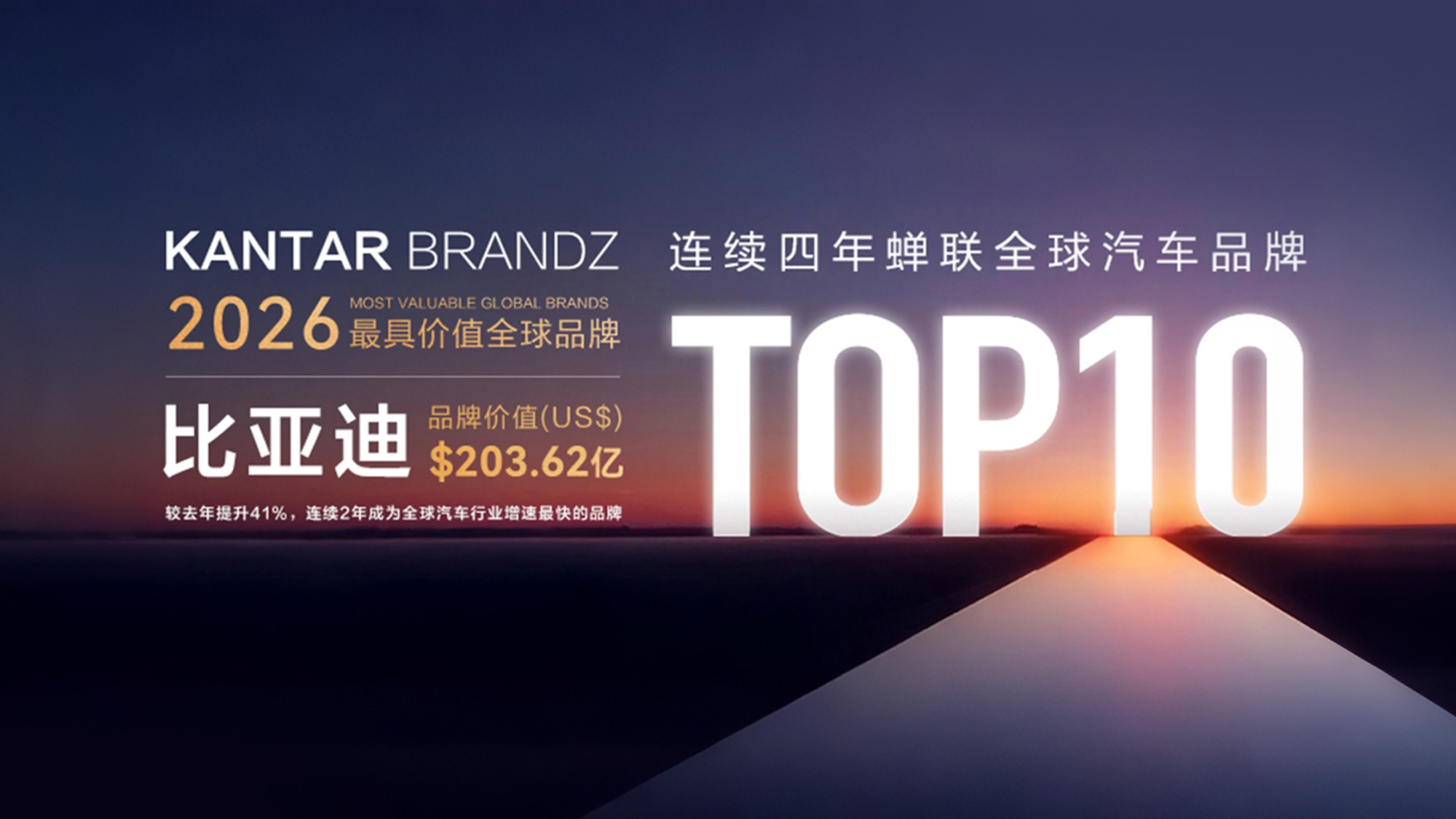 比亚迪荣登2026凯度BrandZ全球汽车品牌榜第五，连续四年蝉联全球汽车品牌前十
